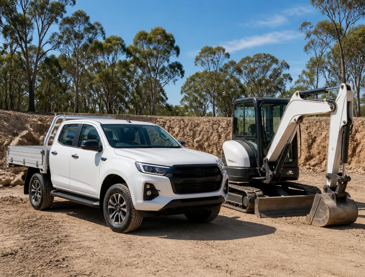 Work ute and excavator on an Australian job site